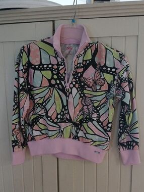 Justice Pink Multicolor Butterfly Half-Zip Top